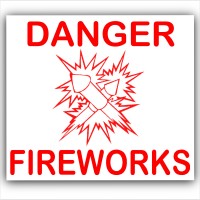 1 x Danger Fireworks - Red on White,External Self Adhesive Warning Stickers-Fire Health and Safety Sign-Bonfire Night,Guy Fawkes,Celebration,Party,Birthday 
